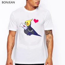 2019 summer funny tshirt men Cockatiel with a letter cartoon print tee shirt homme love heart t-shirt white puls sized t shirt цена 2019 summer funny tshirt men Cockatiel with a letter cartoon print tee shirt homme love heart t-shirt white puls sized t shirt цены онлайн