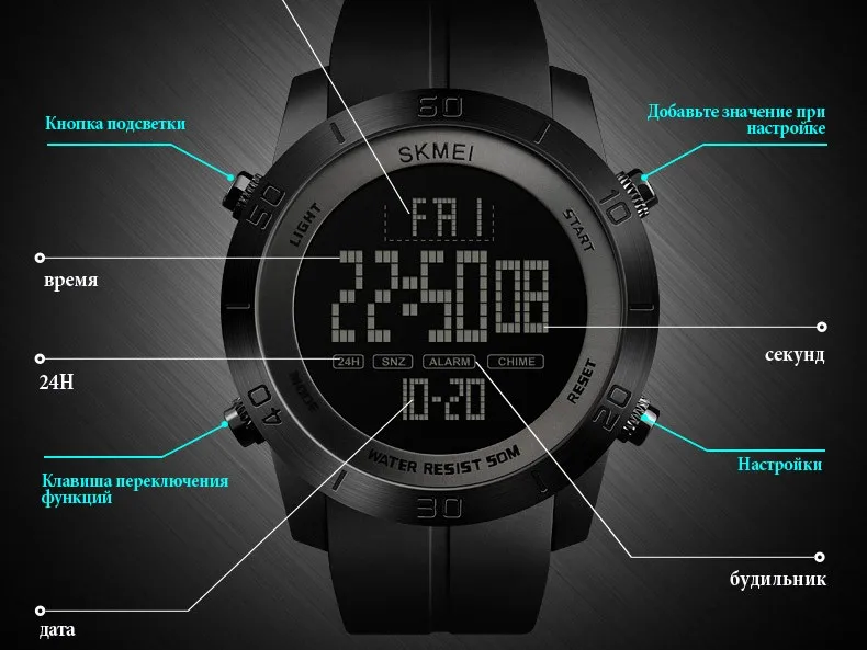 SKMEI Для мужчин цифровые часы 2 часовых PU ремень Водонепроницаемый Multi-Функция Наручные часы Для мужчин 12/24 часа часы relogio masculino XFCS