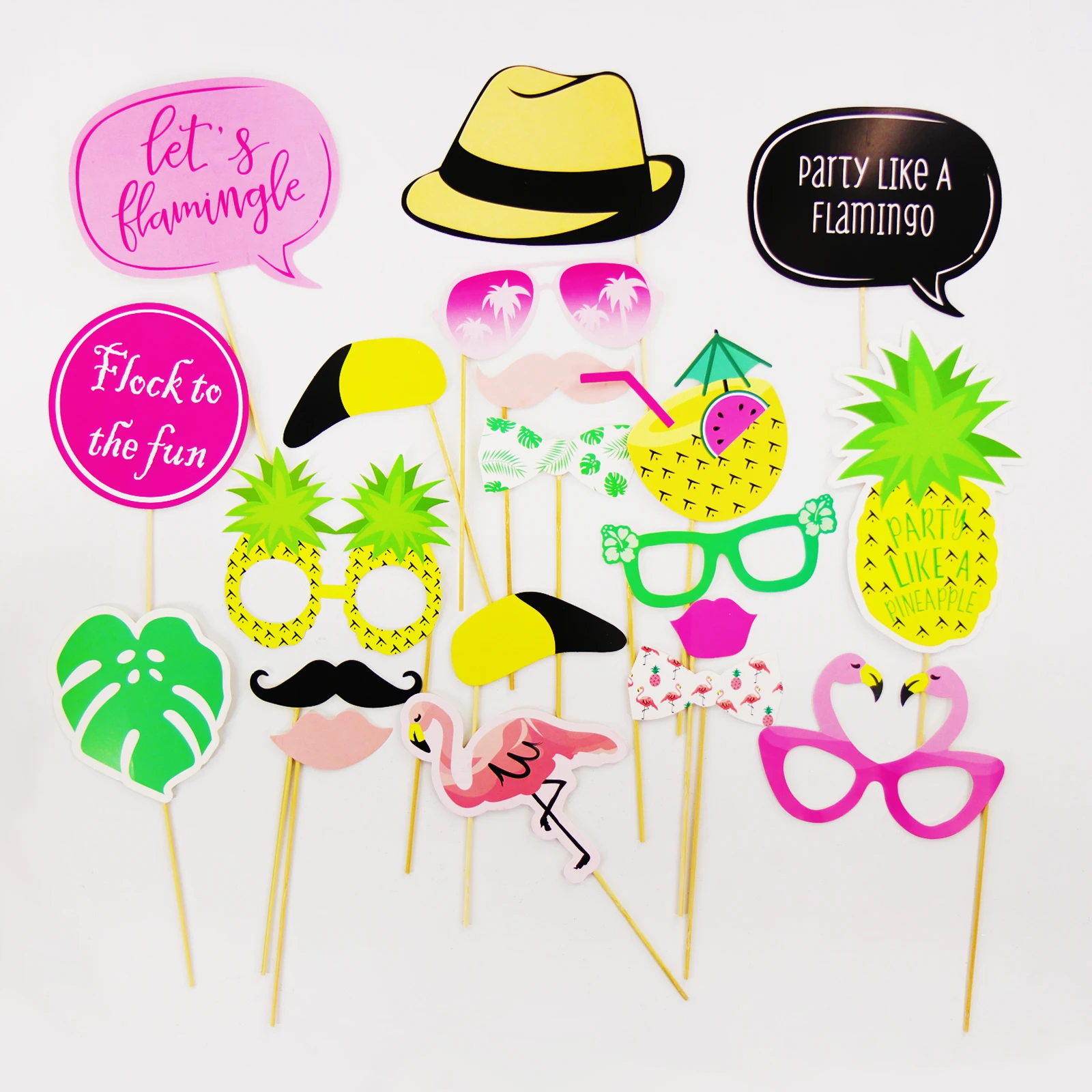 

New Hawaiian Party Photo Booth Props Flamingo First Baby Kids Birthday Photobooth Props Decoration Unicorn Party Supplies
