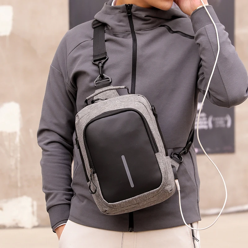 

Korean version of the leisure youth chest bag USB smart charging sports bag Oxford cloth waterproof men shoulder