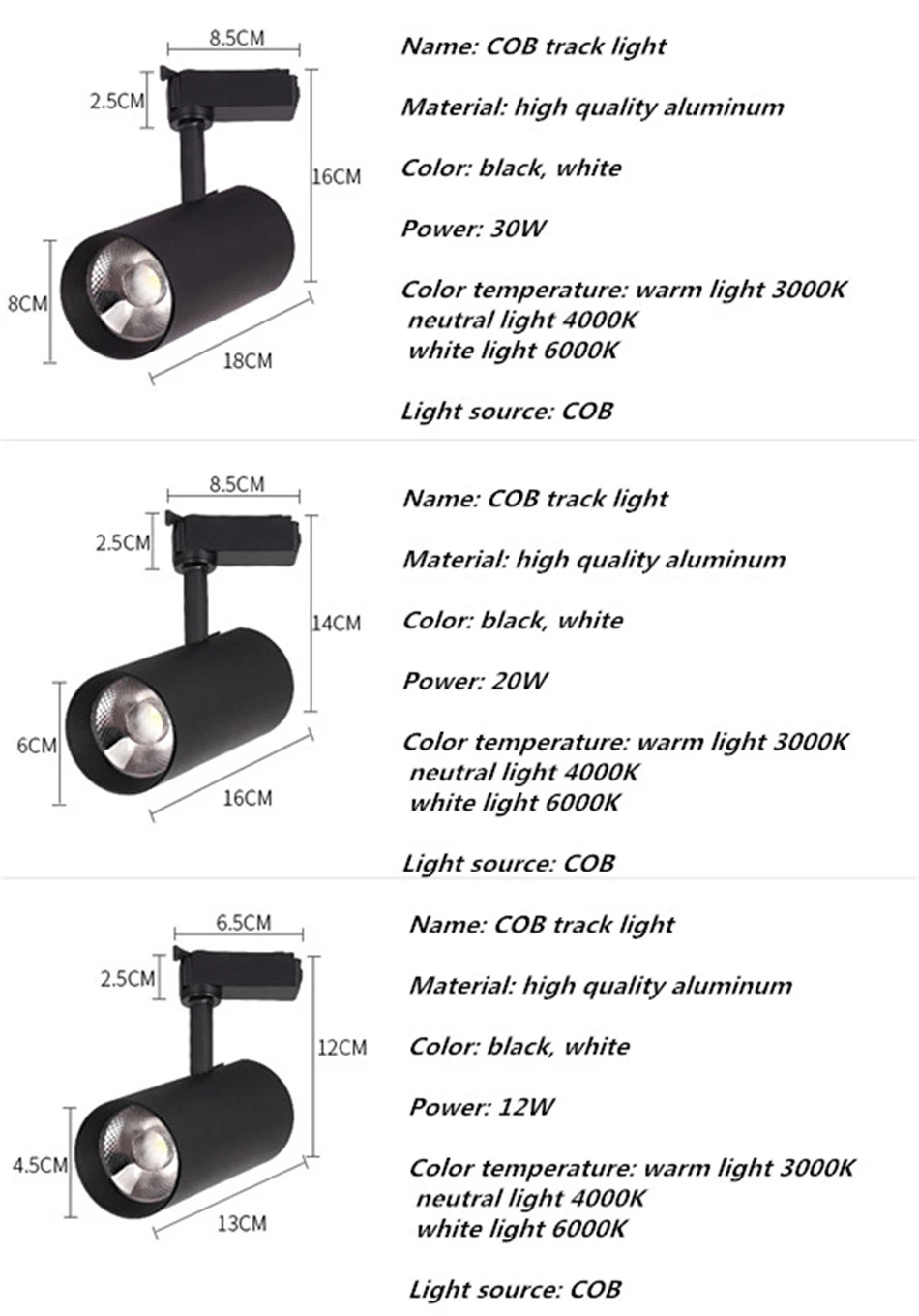 Qyartistry Высокое качество светодиодный Трековый светильник 12 W 20 W 30 W COB отслеживание света 2-разъем провода 220 V светодиодный Трек освещение