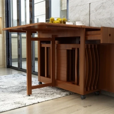 Solid wood dining table folding table simple retractable oak table household small dining table