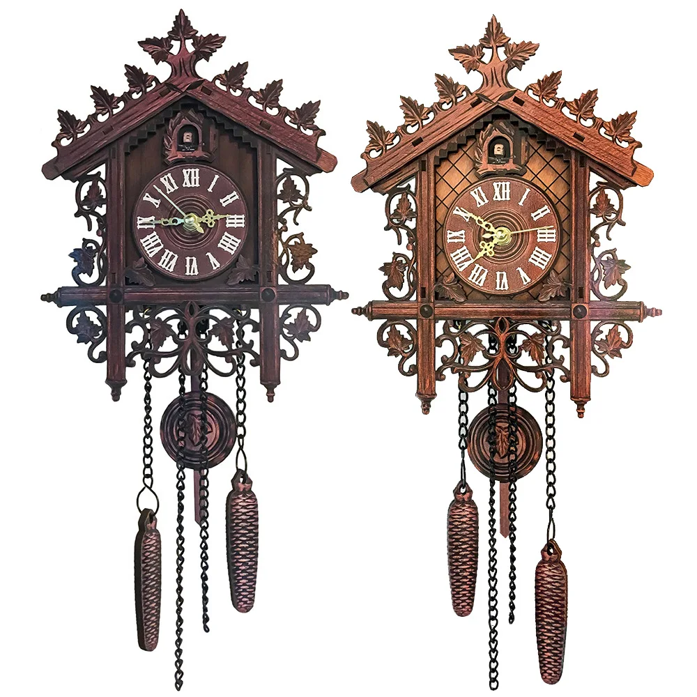 Vintage Handcraft Wood Cuckoo Clock Tree House Swing Wall Clock Art Home Decor