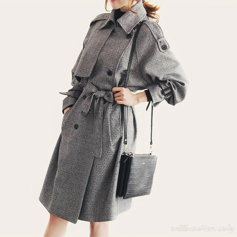 font b Women b font plaid grid Double Breasted Palto Cheap Chinese Overcoat Autumn Long
