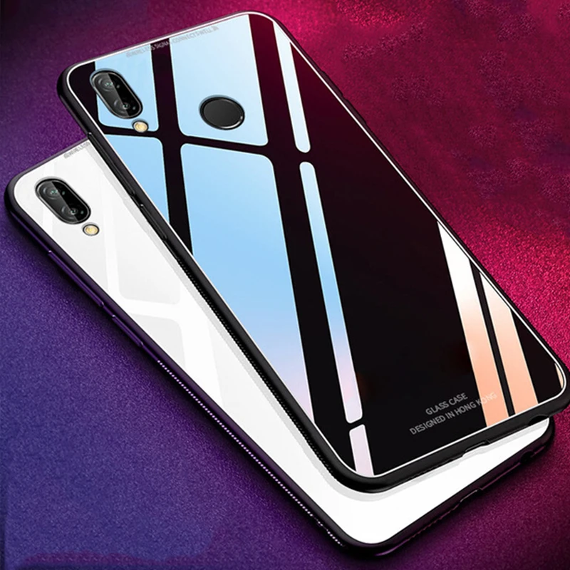 

For Huawei P Smart Z Case Gloosy Tempered Glass Soft TPU Silicone Frame Hard Back Cover For Huawei Y9 Prime 2019 Phone Case Capa