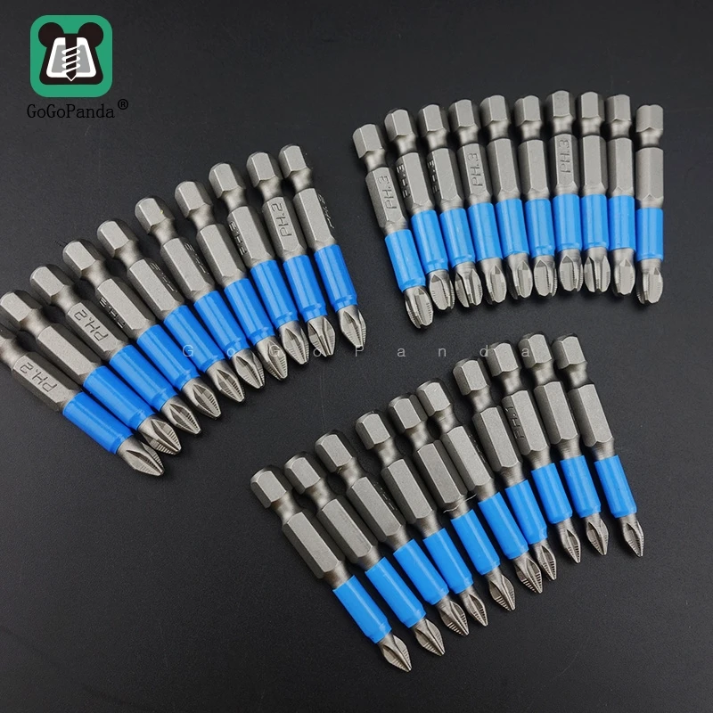 10Pcs/Lot 50mm GCr15 Pozidrive Bits Hex Shanked Anti Slip Screwdriver Bits Magnetic Single Head PZ1 / PZ2 / PZ3