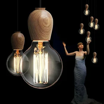 

Northern Europe modern simple pendant lamp with wood socket Japanese style for living room