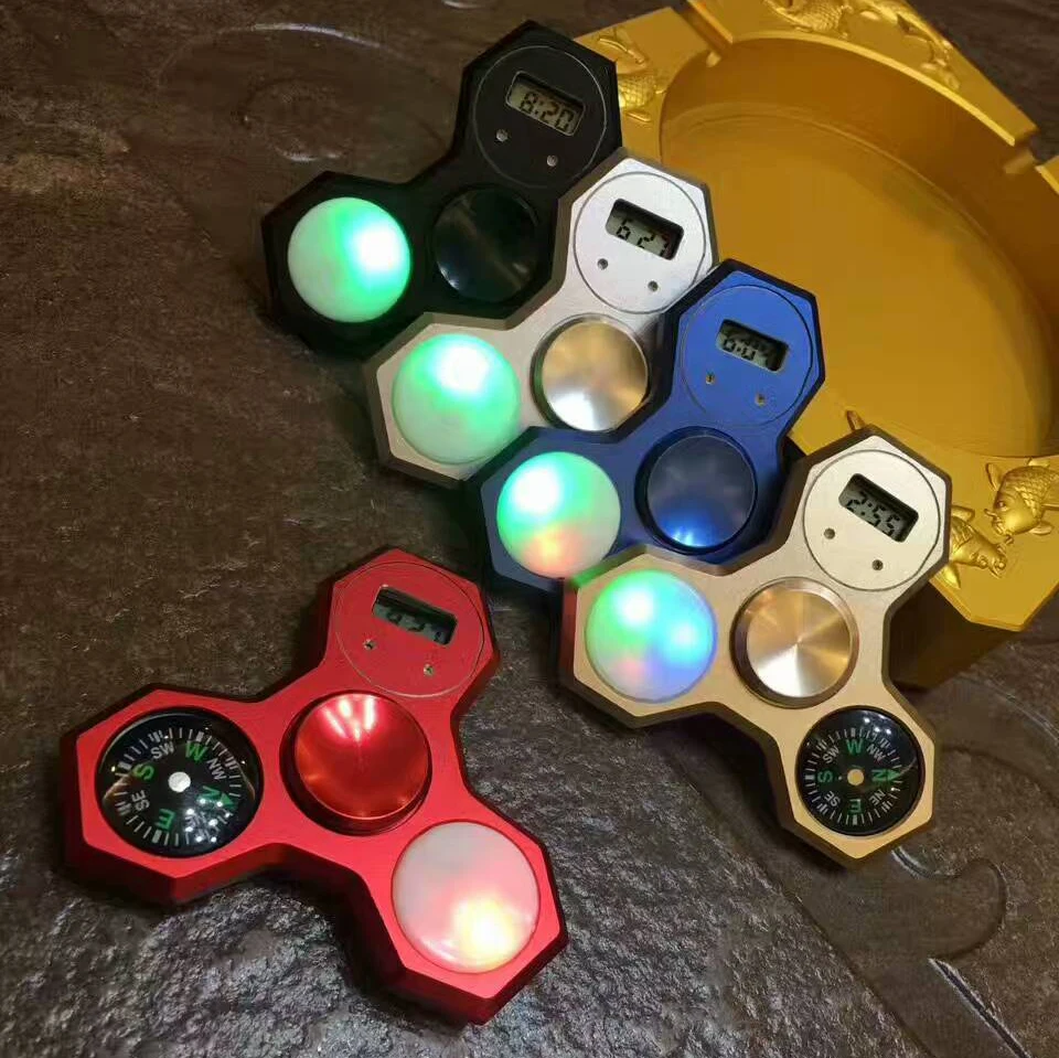 Aluminum LED Compass Hand Spinner With Digital Watch Figit Fidget