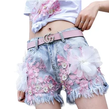 Европейский станция Лето INS возраст снижение новые джинсовые шорты в Корейском стиле, красный; с красивой графикой из мультиков; высокое с высокой талией тонкие широкие