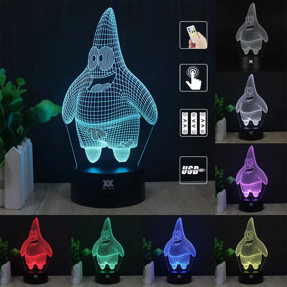 Мультфильм Патрик звезда 3D лампа Губка Боб кальмарные щупальца ночник светодиодный стол с домашним декором лампа детский подарок
