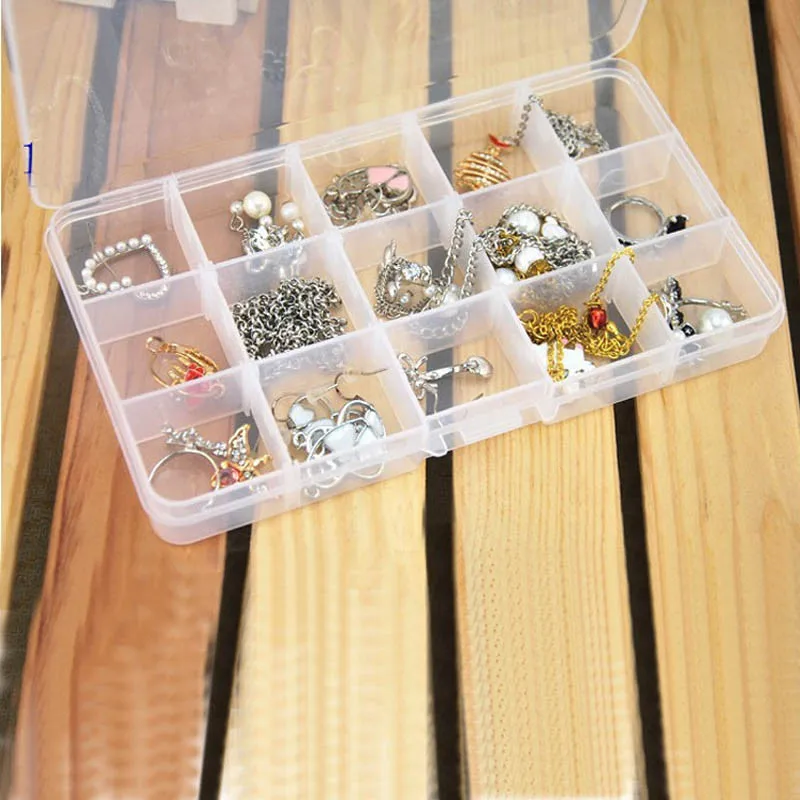 

New Arrival 1pc PC Organizer Cosmetics Tray 15 Slot Case Jewelry Rings Display Box Jewelry Storage Plastic Box Almacenamiento*20