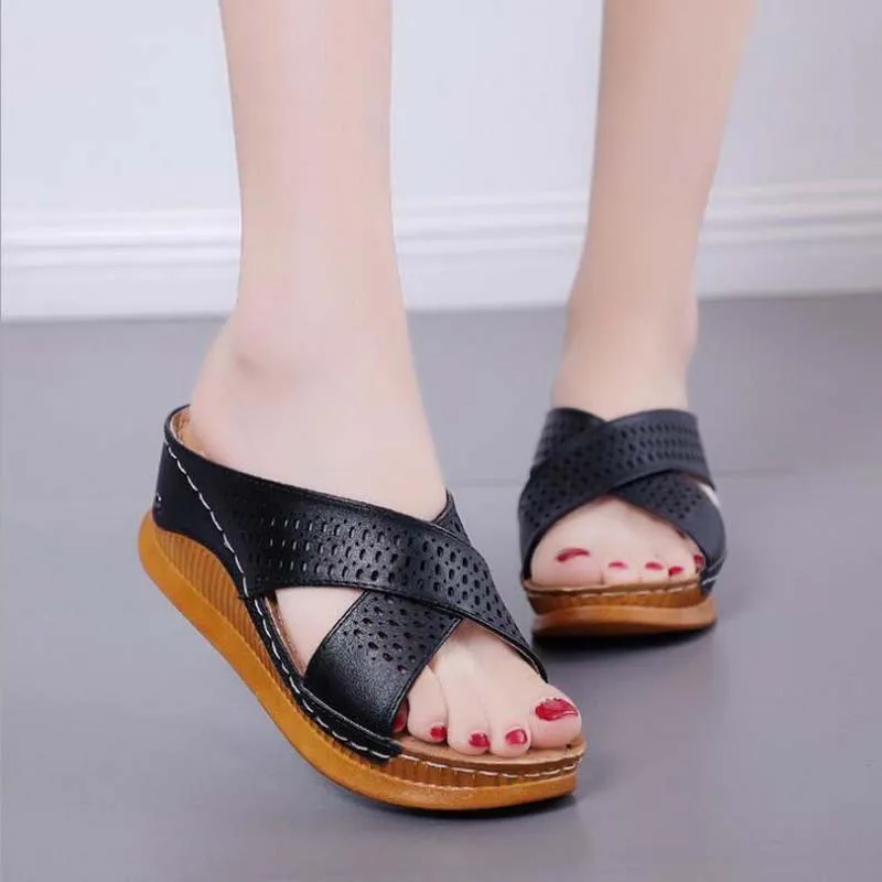 

2019 Newest Women Wedge Rome Platform Hollowing Casual Comfortable Summer Women Mother Peep Toe Soft Shoes Size 35-40