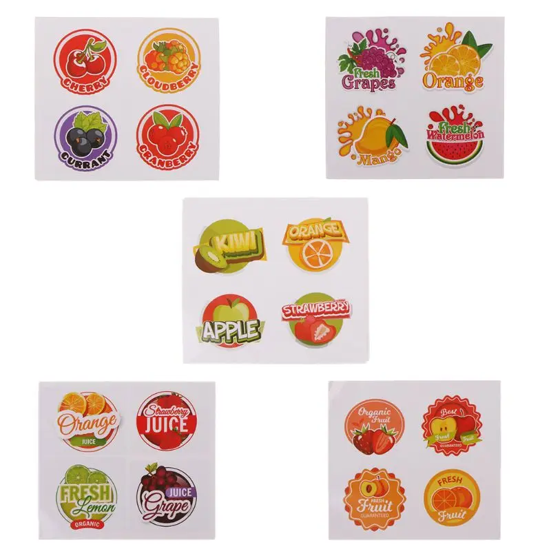 

6pcs Universal Glass Bottle Fruit Stickers Slime Containers Sticker Labels Home Kitchen Juice Jars Stickers DIY Slime Supplies A