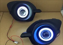 eOsuns Innovative COB angel eye led daytime running light DRL + halogen Fog Light + Projector Lens for Mitsubishi Pajero sport