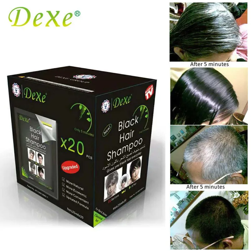 

20pcs/lot Dexe Black Hair Shampoo Only 5 Minutes Grey Hair Removal Dye Hair Coloring