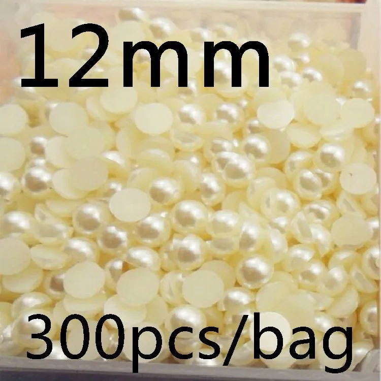 Beige Half Round Flatback Pearls sizes 12mm loose ABS imitation pearl beads plain color for nail | Украшения и аксессуары