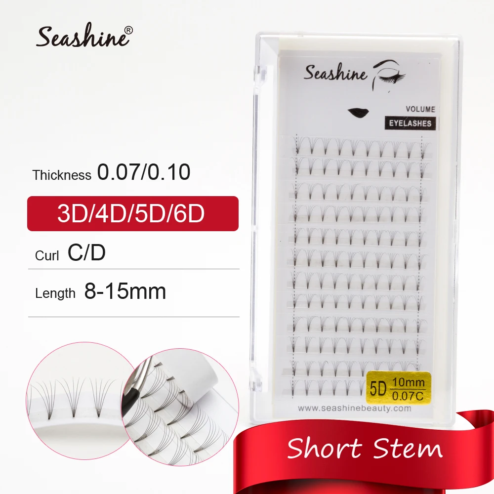 Готовые русские объемные ресницы Seashine 3D/4D/5D/6D норковые с коротким стержнем