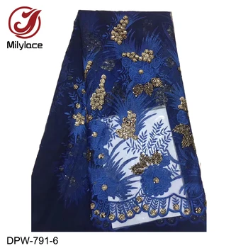 

Milylace latest African lace fabric 5 yards flower embroidery net lace with shiny sequins tulle lace for wedding party DPW-791