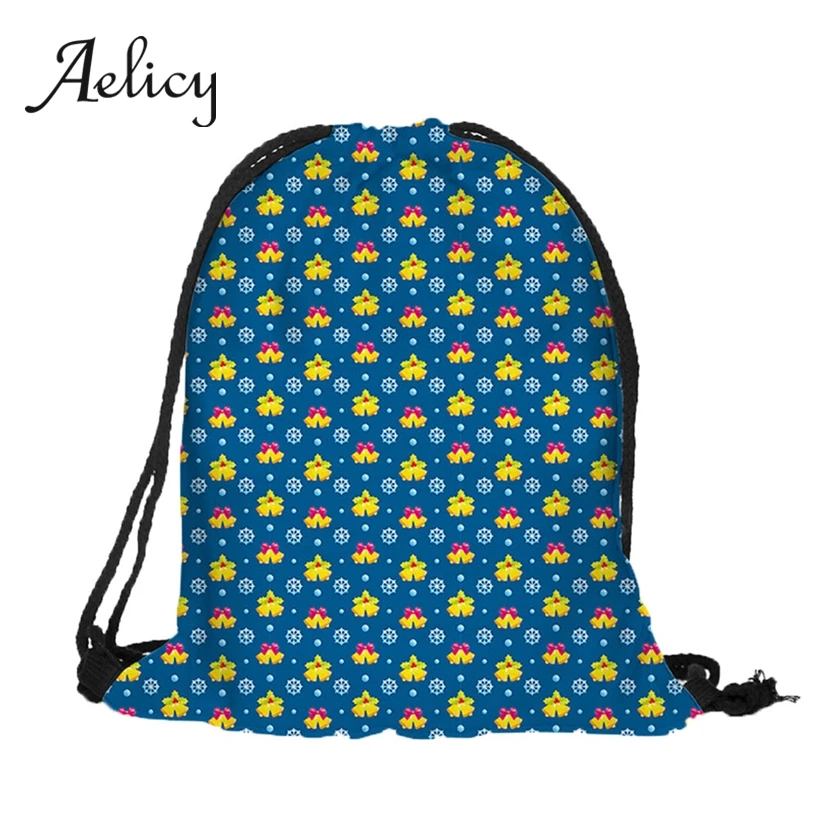 

Aelicy Women Drawstring Backpack Christmas Candy Gift Bag 3D Printing Santa Drawstring Bag Travel Outdoor Bundle Pocket
