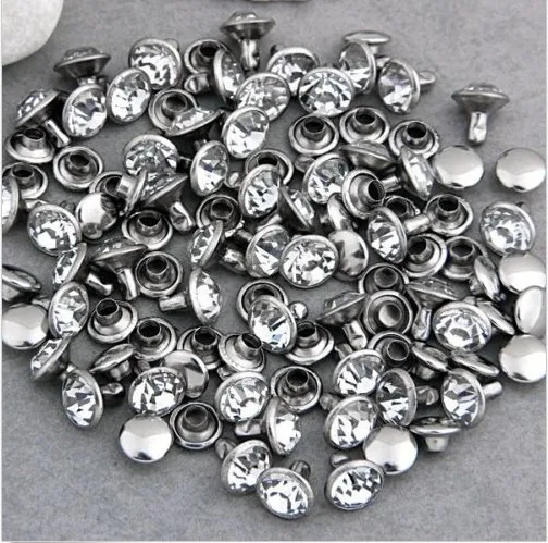 1,000 Sets 7mm Crystals Rhinestone Rivets Double Cap Spots Studs DIY Silver Gold 