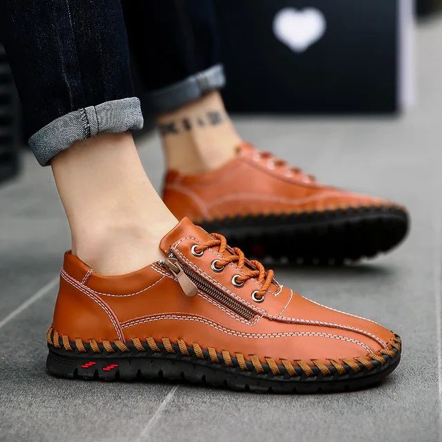 

QWEDF brand designer italian casual shoes men fashion All-match men's High Quality genuine leather Flat Shoes big sizes 48 MJ-78