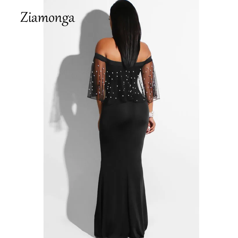 Ziamonga, женское черное длинное платье размера плюс, с оборками, с открытыми плечами, платье русалки для вечеринки, с коротким рукавом, Vestidos