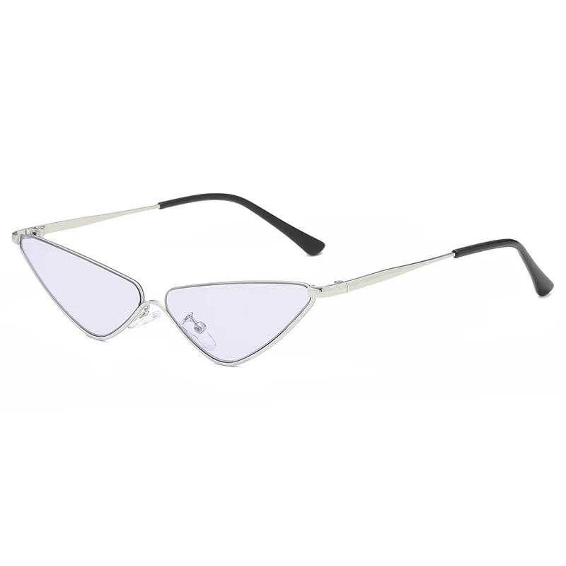 Ретро маленькие солнцезащитные очки кошачий глаз для женщин, фирменный дизайн, металлическая полуоправа, тени, треугольные очки, Винтажные Солнцезащитные очки Cateye - Цвет линз: purple