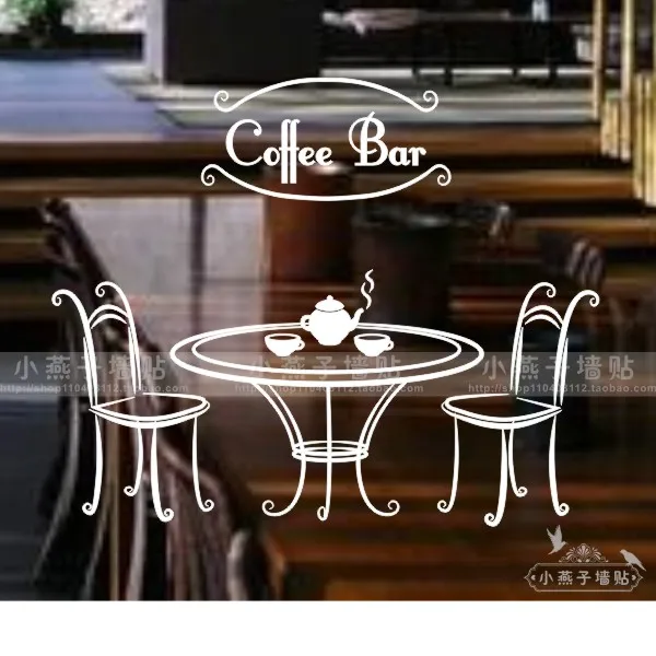 Coffee Shop Vinly Art Wall Sticker Kopi Kursi Meja Kopi Meja Mural