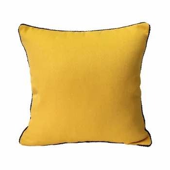 

Contemporary Linen like Solid Cushion Cover Plain Faux Linen Rope Pipping Sofa Blue Yellow Brown Pillow Case 45 x 45 cm 3 colors
