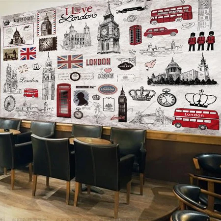 

custom photo wallpaper London retro hand painted TV backdrop mural cafe wallpaper for children room lobby mural