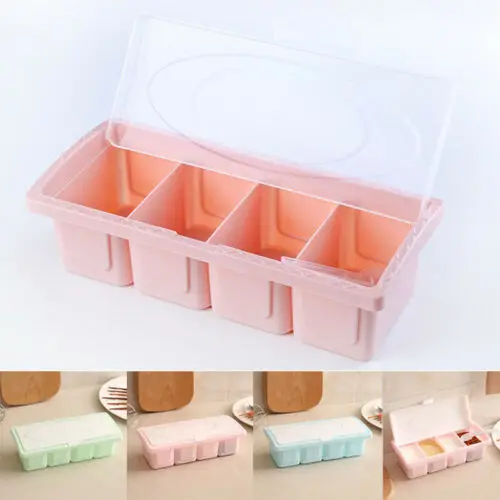 

4 Spice Jar Condiment Storage Box Seasoning Bottle Container Kitchen Food Box