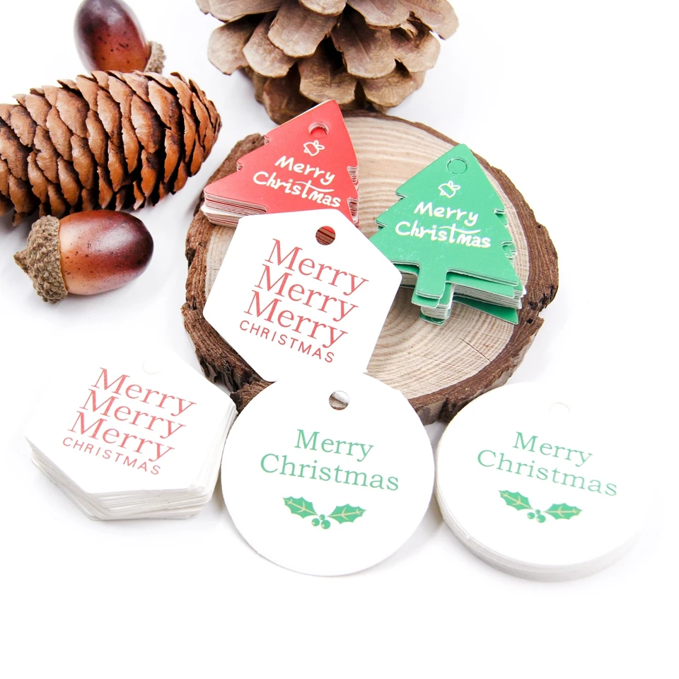 

100PCS Creative Multi Style Christmas Series Wedding Birthday Paper Tags DIY Crafts Hang Tag Labels Gift Wrapping Decor Supplies