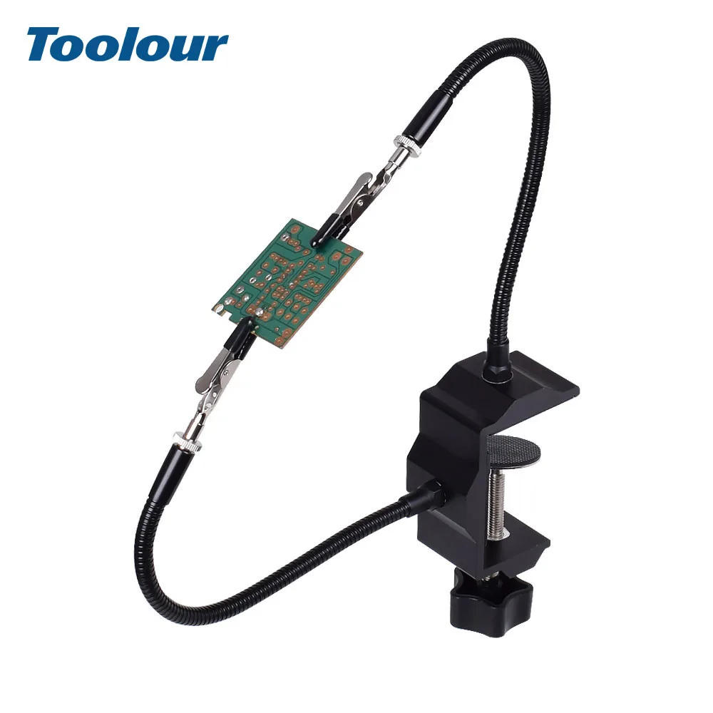 

Toolour Table Clamp Soldering Holder 2pc Flexible Arms Alligator Clips Bench Vise Aluminum Soldering Station Welding Repair Tool