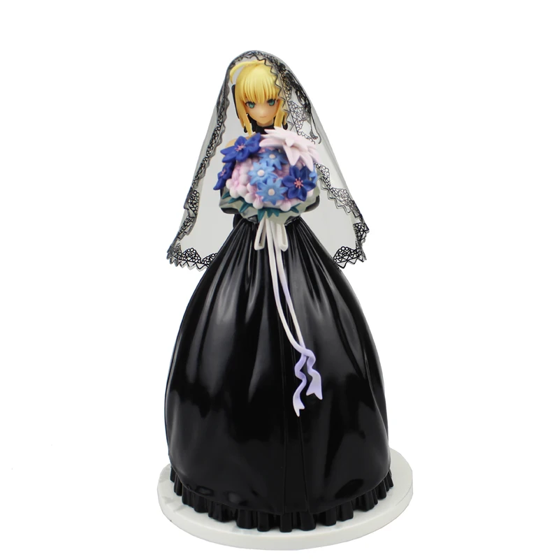 

10" Fate Stay Night Anime Saber Lily 10th Anniversary Wedding Dress Regal Robes Black Boxed 25cm PVC Action Figure Model Doll