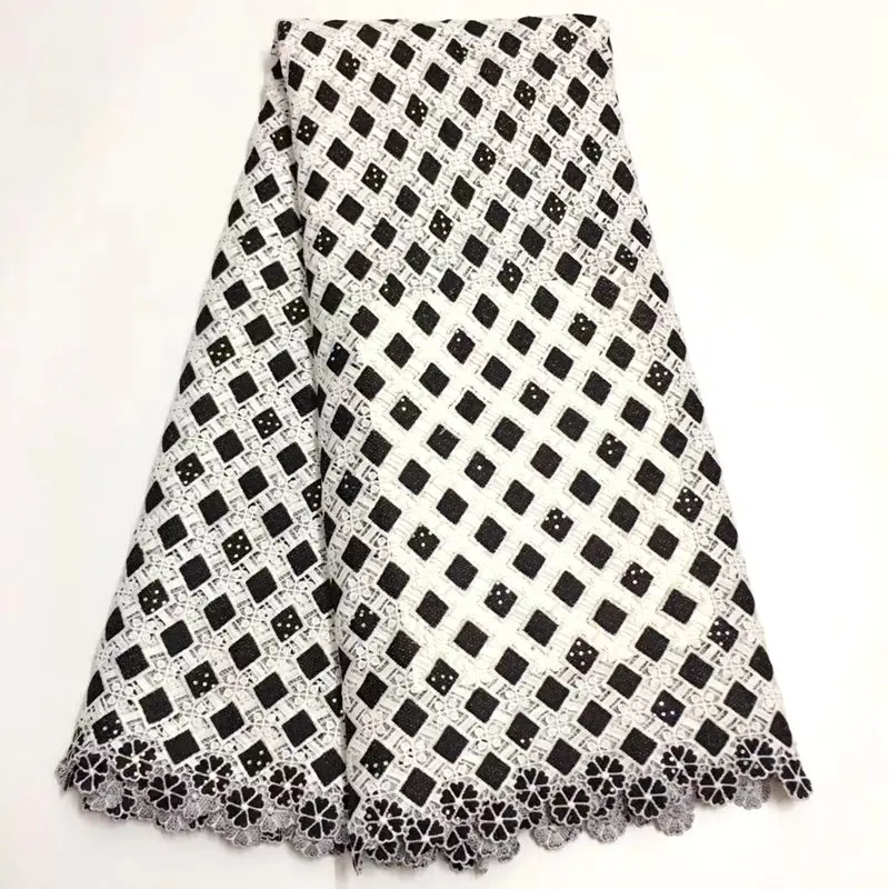 

White Black African Chemical Lace Fabric Nigerian Water Soluble Guipure Lace With Stone For Wedding African Lace Fabric QG039