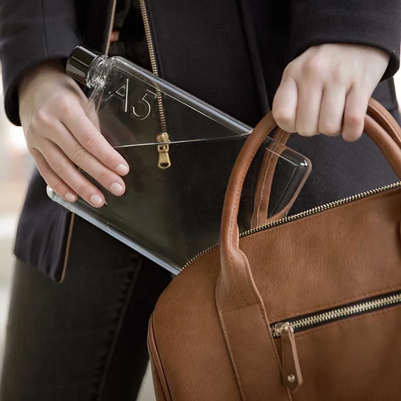 

Flat Water Bottle Portable Clear A5 A6 Paper Pad Flat Drinks Kettle for Travel Hiking Drinks Bottle (Clear Color)