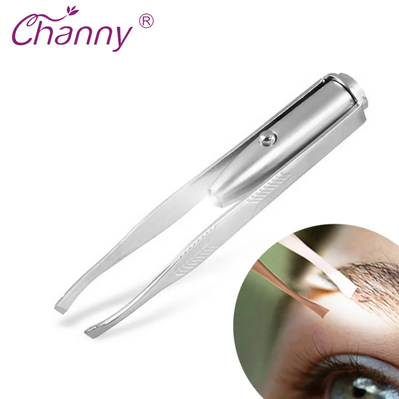 Channy 1pc Eyebrow Tweezers With Led Light Stainless Steel Face Hair