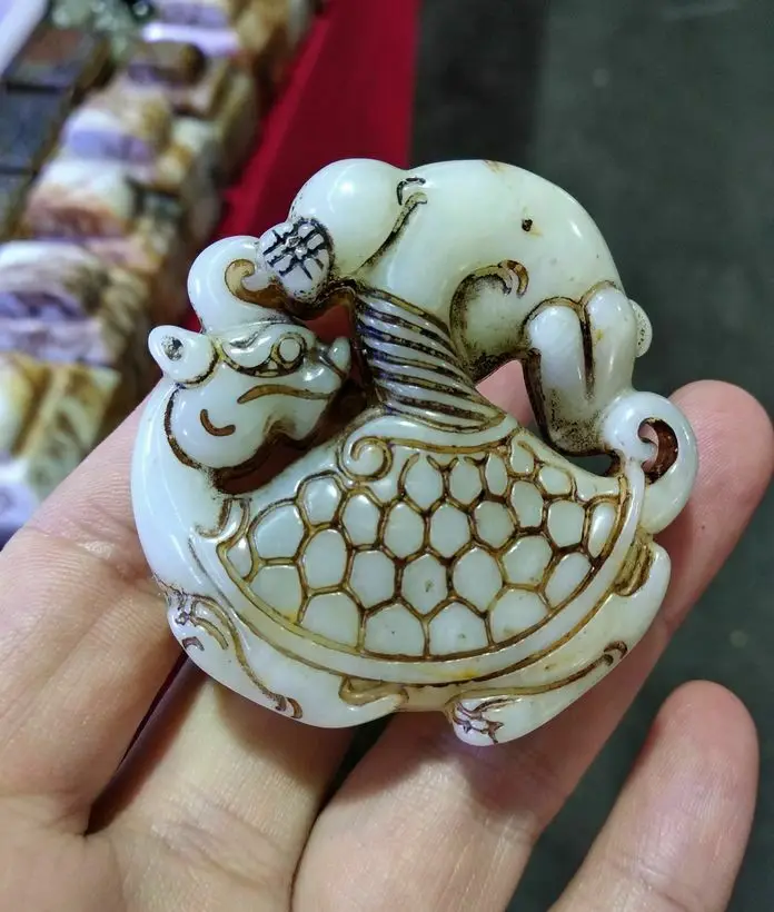 Vintage Nature Jade Carven Foo Dog Amulet jadeite Pendant Talisman With Bead Necklace | Дом и сад
