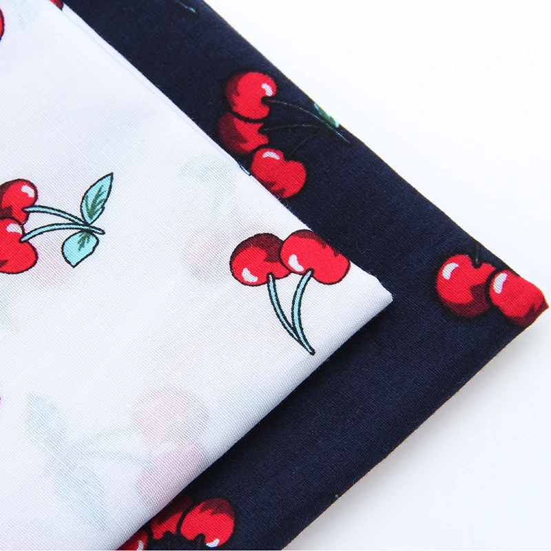 Bombažna tkanina Poplin Patchwork za šivanje DIY Ročno izdelana tekstilna tkanina za vrečko iz listov Lutka odeja Bela črna Rdeča češnja 45x50cm