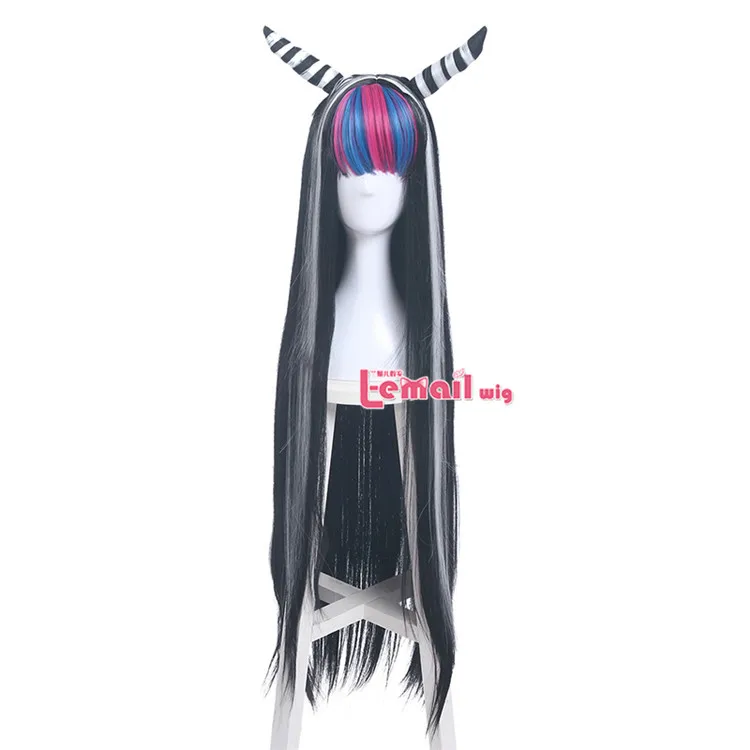 Resistente ao Calor do Cabelo Dia das Bruxas L-e-mail Peruca Danganronpa Mioda Ibuki Cosplay Perucas Longa Cor Misturada Reta Sintético 2 High Quality wig wig