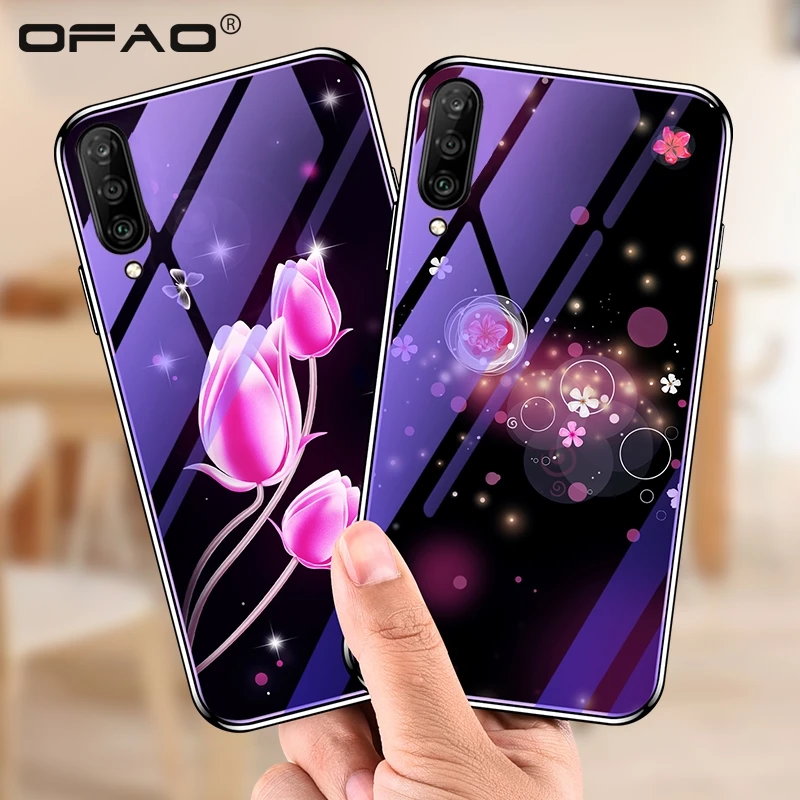 

For Samsung Galaxy A90 A80 A70 Glass Cases Plating Blue Light Tulip Luxury Cover For Galaxy A 90 80 70 A30 A50 A10 Fundas Coque