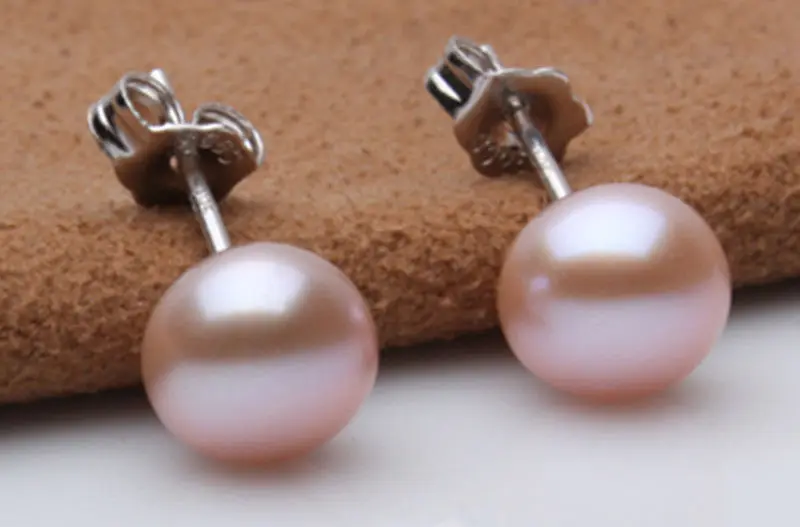 

Hot selling> Hot sale new Style >>>>925 SILVER AKOYA 8-9MM STUD PURPLE PEARL EARRING CHANDELIER EARRINGS -Bride jewelry free shi