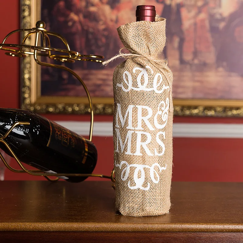

Jute wine bottle bag sparkling wine champagne gift bag European country wedding retro hemp wine bag