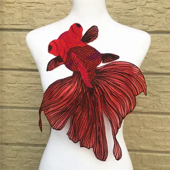 

1pc 38*35 cm Fabric Red Fish Lace Sewing Applique Lace Collar Neckline Collar Applique free shipping
