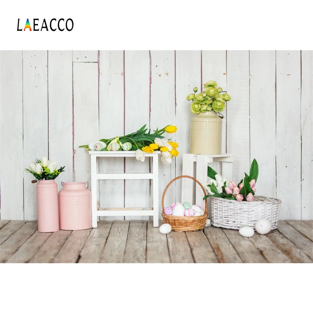 Laeacco весенние цветы пасхальные яйца деревянные доски Детские фотографии фоны индивидуальные фотографические фоны для фотостудии
