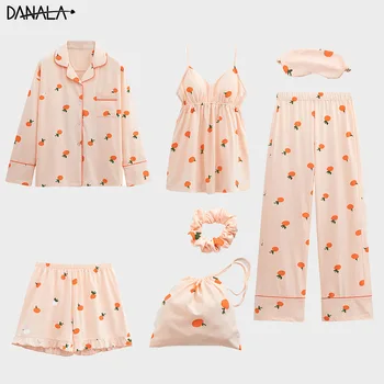 

DANALA Cotton Casual Pajamas Sets For Women Vogue Fruit Floral Print Women Nightwear Sets With Shorts Home Suits Summer 2019