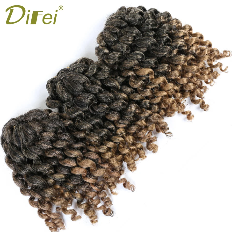 

DIFEI 8inch Jamaican Bounce Crochet Hair Ombre Braids Synthetic Braiding Curly Crochet Jumpy Wand Braiding Hair Extensions