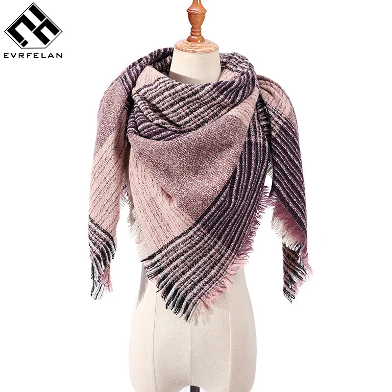 

Evrfelan 2019 Winter Cashmere Scarf Women Scarf Plaid Blanket New Designer Female Triangle Pashmina Shawls and Scarves