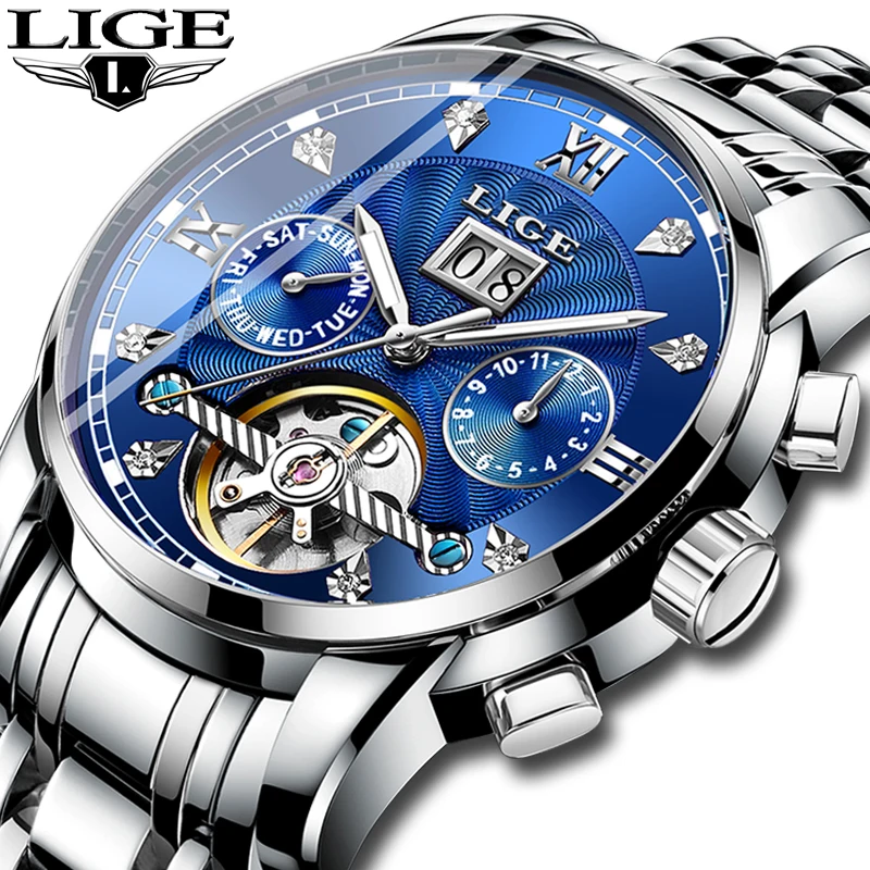 Relogio Masculino LIGE Мужские часы механические Tourbillon Роскошные модные брендовые