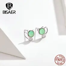 BISAER модные 925 пробы серебряные серьги-гвоздики в форме кошки для женщин, женские серьги в форме котенка, ювелирные изделия из стерлингового серебра ECE653